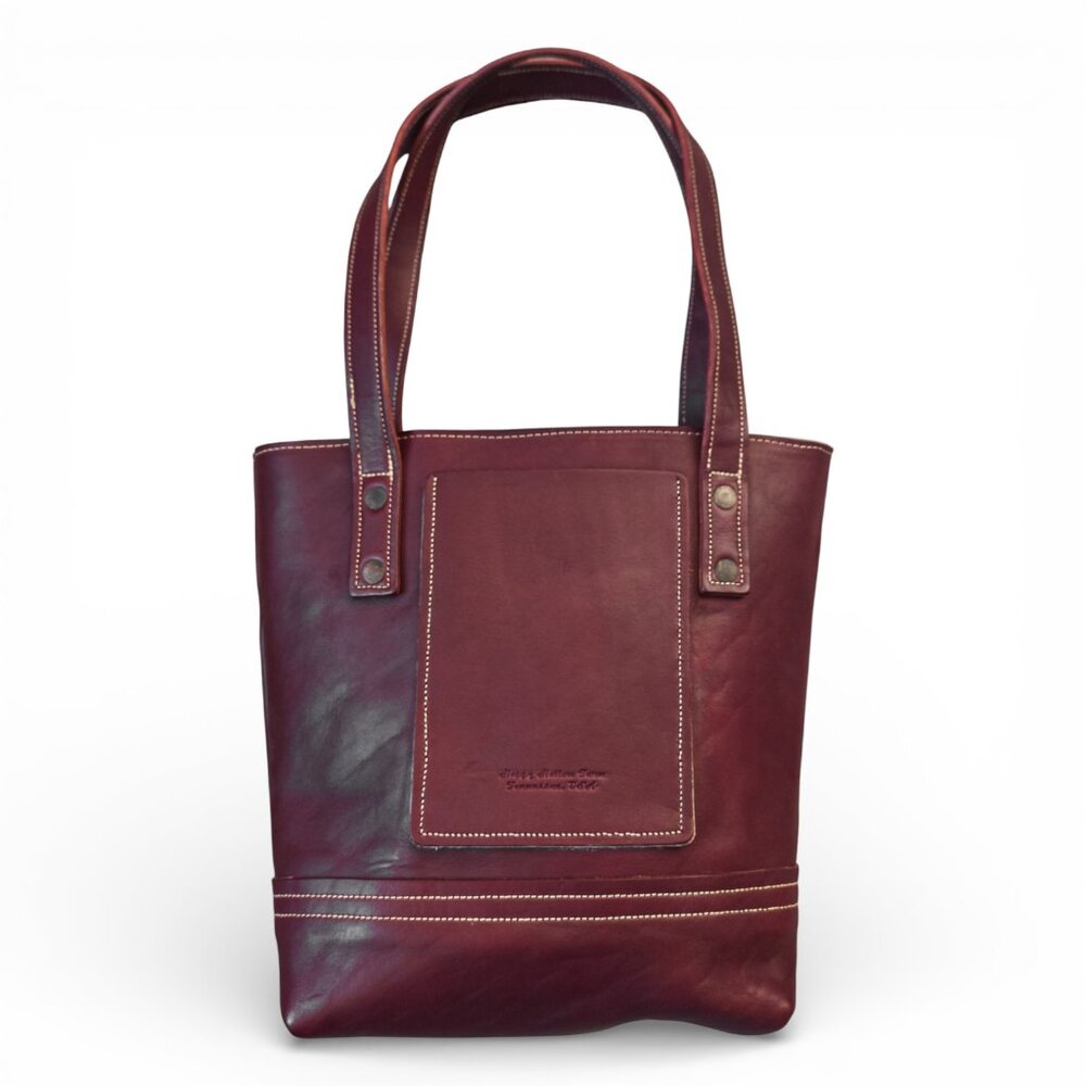 Happy Hollow Farm Medium Burgundy Leather Tote Handmade in Tennessee + Key Clip